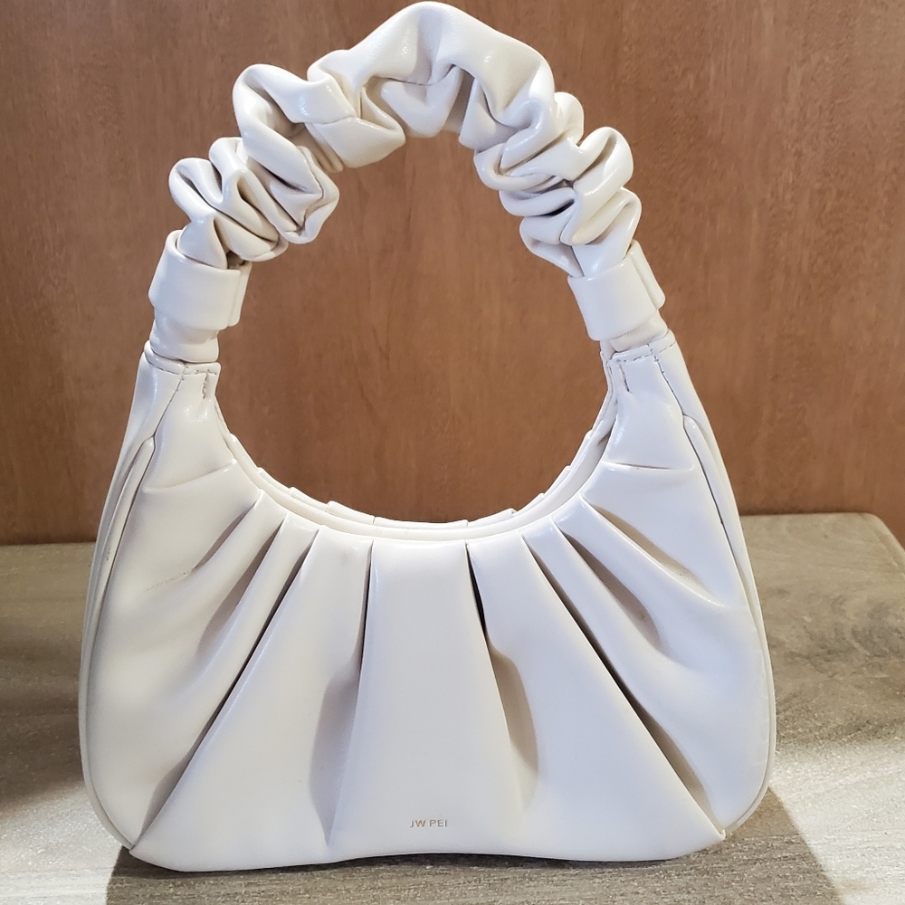 JW PEI GABBI RUCHED HOBO IVORY VEGAN LEATHER. HANDBAG.
